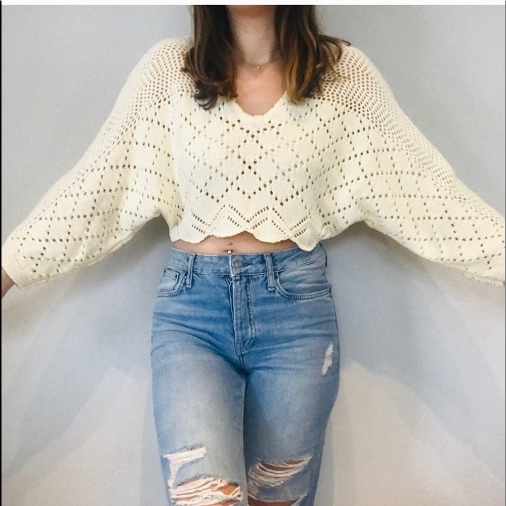 Urban Outfitters Open Knit Cropped Crochet Sweater